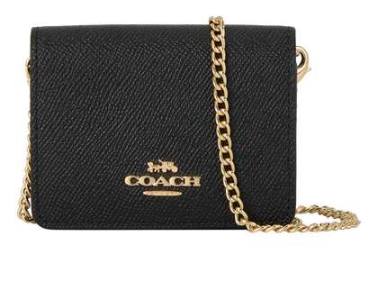 Mini Wallet On Chain, &pound;60, Handbags, Black, Leather, Front view